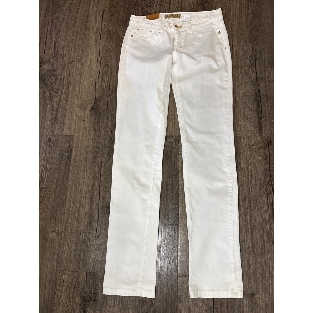 Watch L.A. Womens White Straight Leg Jeans‎ Low Rise Stretch Size 5 Made in USA